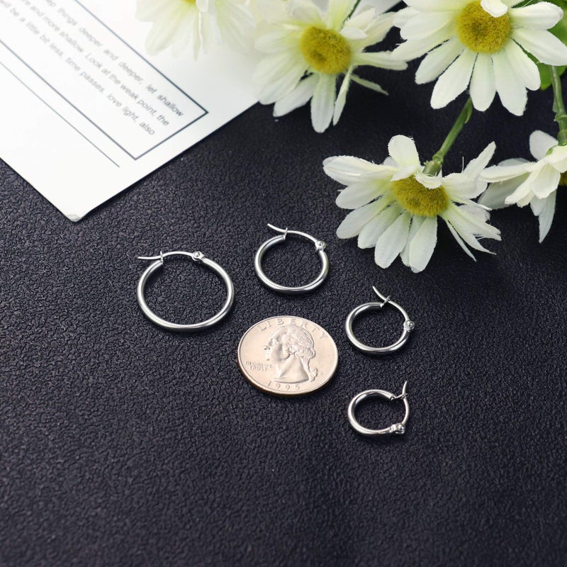 LOYALLOOK Silver Hoop Earrings for Women Stainless Steel Rounded Small Hoop Earrings Set for Women Cute Huggie Earrings Nickel Free 10/12/15/20MM - Image 5
